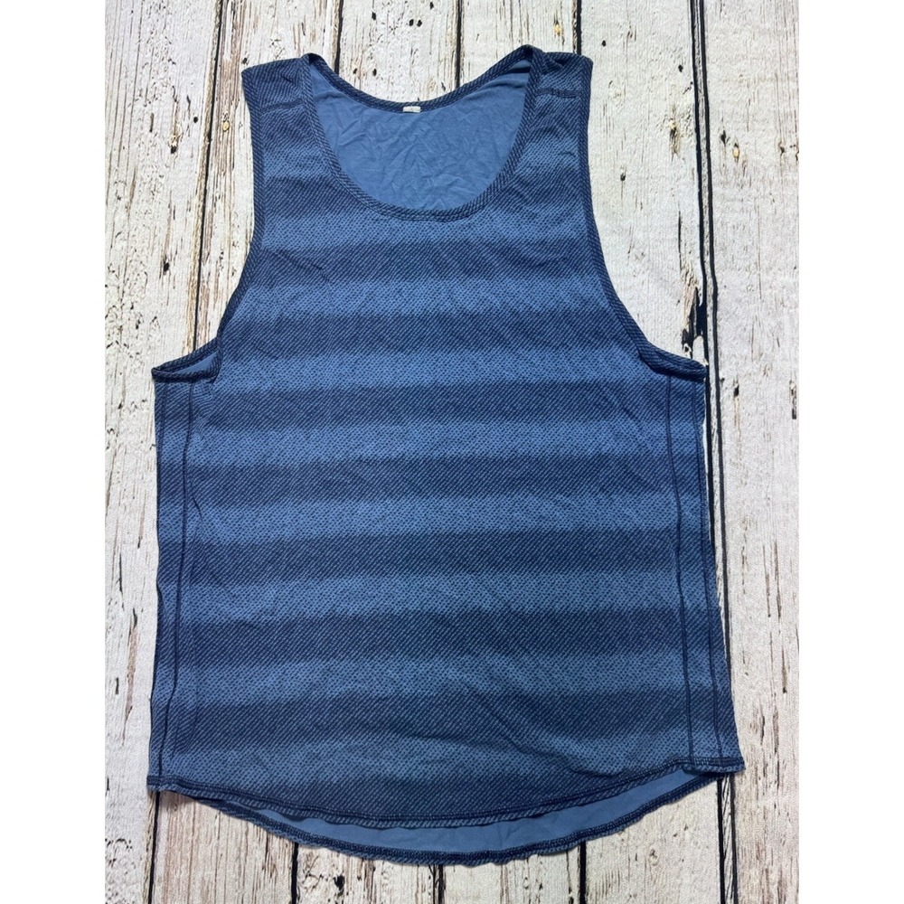 Lululemon Metal Tech Tank Top Shirt Mens Small? Blue Striped Performance Mesh